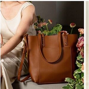 Henny + Lev cognac Leather Structured Tote Bag NWT